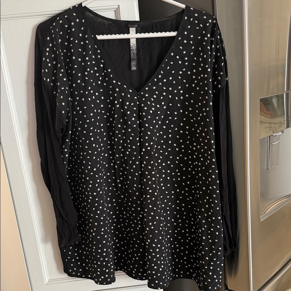 Kensie Black Blouse with White Dots